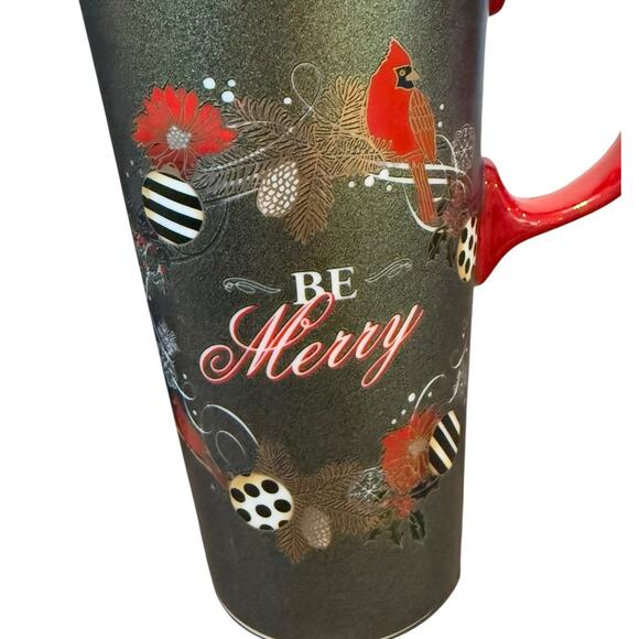 Cypress Home Ceramic Travel Coffee Latte Tea Mug BE MERRY Christmas Cardinal 17 - Picture 3 of 10